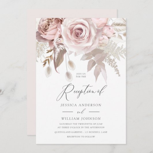 Moderner Designer Rose Blush Hochzeitsempfang Einladung (Vorne/Hinten)