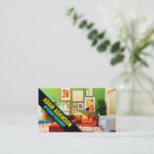 Moderner Designer (Staging Zuhause Living QR) Deko Visitenkarte (Stehend Vorderseite)
