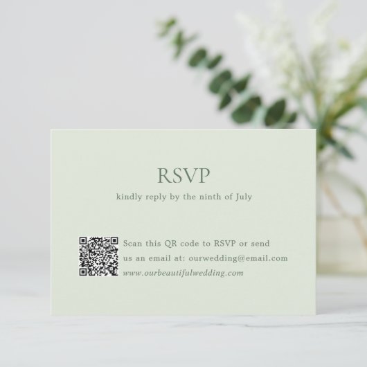 Moderner deutscher QR-Code Elegante Hochzeit RSVP Karte (Stehend Vorderseite)