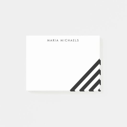 Moderner diagonaler Schwarz-Weiß-Streifen Post-it Klebezettel (Vorderseite)