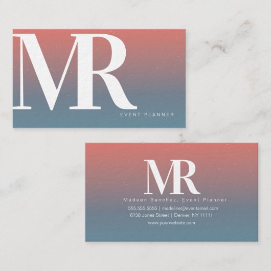 Moderner dicker Brief Starry Gradient Coral Blue Visitenkarte (Vorne/Hinten)