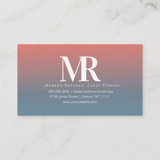 Moderner dicker Brief Starry Gradient Coral Blue Visitenkarte (Rückseite)