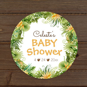 Moderner Dinosaur White Baby Dusche Umschlag Aufkl Runder Aufkleber