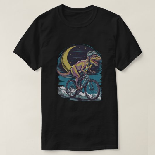 Moderner Dinosaurier auf dem Bike im Himmel mit Mo T-Shirt (Design vorne)