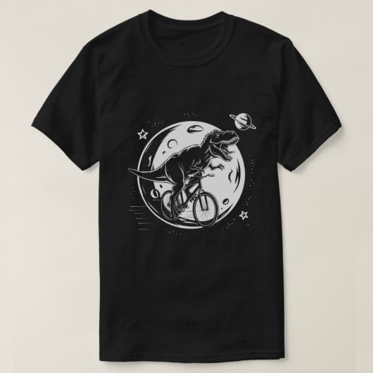 Moderner Dinosaurier auf dem Bike im Himmel mit Mo T-Shirt (Design vorne)
