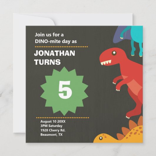 Moderner Dinosaurier-Kindergeburtstag Einladung (Vorderseite)