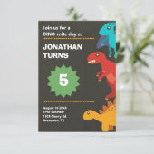 Moderner Dinosaurier-Kindergeburtstag Einladung (Stehend Vorderseite)