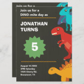 Moderner Dinosaurier-Kindergeburtstag Einladung (Vorne/Hinten)