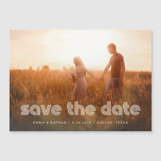 Moderner Disco-Text | FOTO SAVE THE DATE Magneteinladung (Vorderseite)