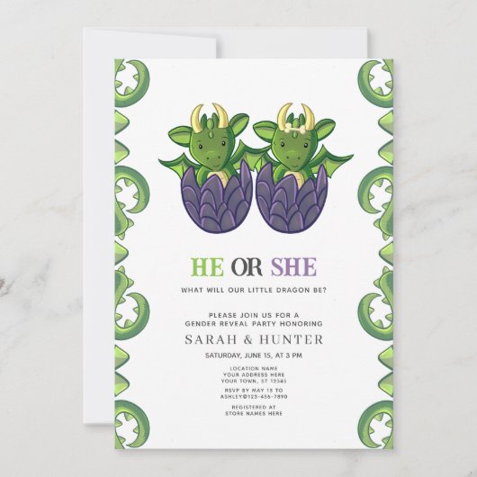 Moderner Drache, der er oder sie Geschlecht zeigt, Einladung (Vorderseite)