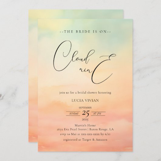 Moderner Dream Sunset on Cloud 9 Brautparty Einladung (Vorne/Hinten)
