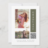 Moderner Drei-Foto-Abschluss QR-Code-ID1099 Einladung (Vorderseite)