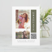 Moderner Drei-Foto-Abschluss QR-Code-ID1099 Einladung (Stehend Vorderseite)