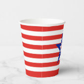 Moderner dreistfarbener Stern auf rot/weiß gestrei Pappbecher (Rechts)