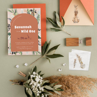 Moderner Dschungelbogen | Terra Cotta Wild One Einladung