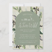 Moderner Dschungelgarten | Zwei Wildtiere Einladung (Vorderseite)