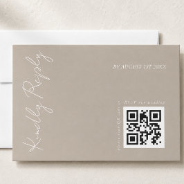 Moderner Dunkelbeige-Hochzeitsstichtag-QR-Code RSVP Karte