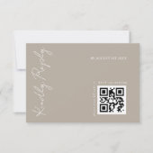 Moderner Dunkelbeige-Hochzeitsstichtag-QR-Code RSVP Karte (Vorderseite)