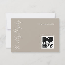 Moderner Dunkelbeige-Hochzeitsstichtag-QR-Code RSVP Karte