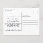 Moderner, dunkelblauer Watercolor Wash Hochzeitska Ankündigungspostkarte (Rückseite)