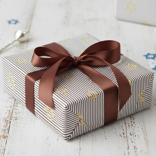 Moderner Dunkelbrauner Jüdischer Goldener Davidste Geschenkpapier