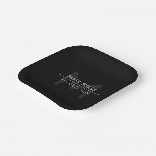 Moderner dunkelgrauer Beruflicher Name Pappteller (Gewinkelt)