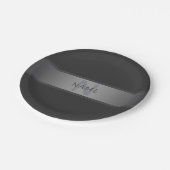 Moderner dunkelgrauer Gradient Name oder Firmennam Pappteller (Schrägansicht)