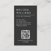 Moderner dunkelgrauer, minimalistischer Foto QR-Co Visitenkarte (Rückseite)