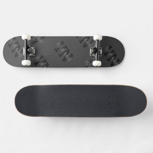 Moderner, dunkelgrauer Mit Monogramm Name/anderer  Skateboard (Horizontal)