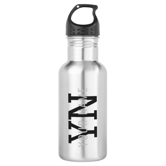 Moderner dunkelgrauer Mit Monogramm Name (oder and Edelstahlflasche (Vorderseite)