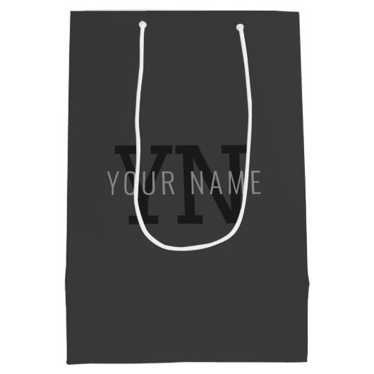 Moderner dunkelgrauer Mit Monogramm Name (oder and Mittlere Geschenktüte (Rückseite)