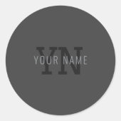 Moderner dunkelgrauer Mit Monogramm Name (oder and Runder Aufkleber (Vorderseite)