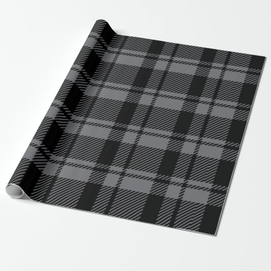 Moderner Dunkelgrauer und Schwarzer Tartan Kariert Geschenkpapier (Ungerollt)