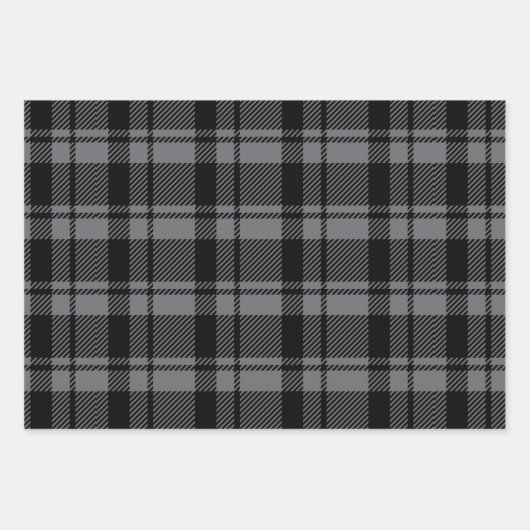 Moderner Dunkelgrauer und Schwarzer Tartan Kariert Geschenkpapier Set (Vorderseite 2)