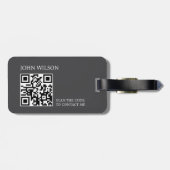 Moderner dunkelgrauer weißer, feiner QR-Code Gepäckanhänger (Rückseite horizontal)