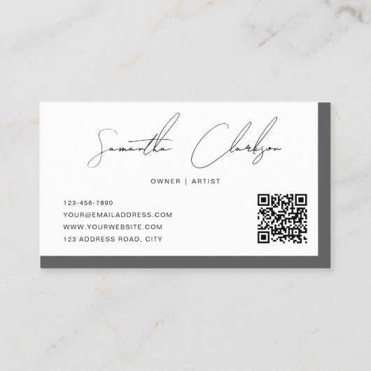 Moderner, dunkler Grau, handgeschriebener QR-Code Visitenkarte (Rückseite)