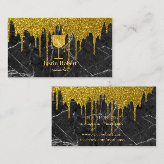 Moderner Dunkler Marmorwein Barkeeper Sommelier Tr Visitenkarte (Vorne/Hinten)