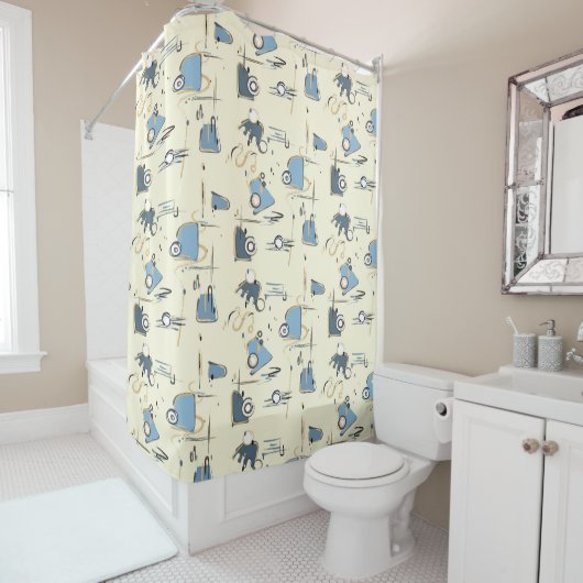 Moderner Duschvorhang mit beigefarbenem Hintergrun (Beispiel)