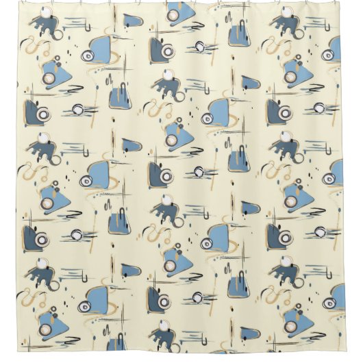 Moderner Duschvorhang mit beigefarbenem Hintergrun (Vorderseite)