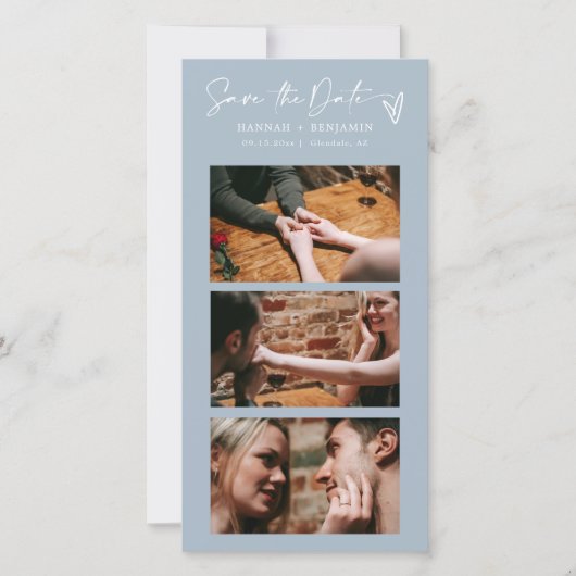 Moderner Dusty Blue Boho Foto Booth Strip QR Code Save The Date (Vorderseite)
