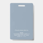 Moderner Dusty Blue Foto ID Firmenlogo Mitarbeiter Ausweis (Rückseite)