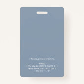 Moderner Dusty Blue Foto ID Firmenlogo Mitarbeiter Ausweis (Rückseite)