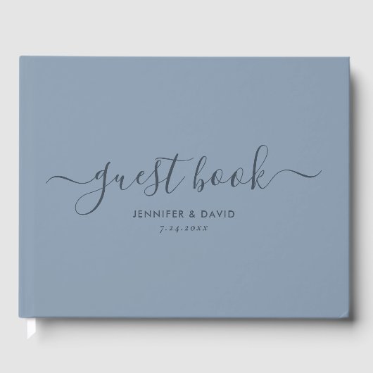 Moderner Dusty Blue Minimalistisch Script Wedding Gästebuch (Vorderseite)