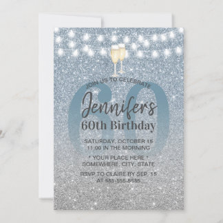 Moderner Dusty Blue & Silver Glitzer 60. Geburtsta Einladung