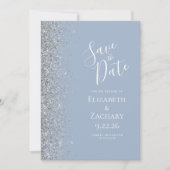 Moderner Dusty Blue Silver Glitzer Save the Date Ankündigung (Vorderseite)