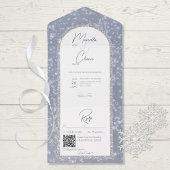 Moderner Dusty Blue & Silver Glitzer Snow QR Code All In One Einladung