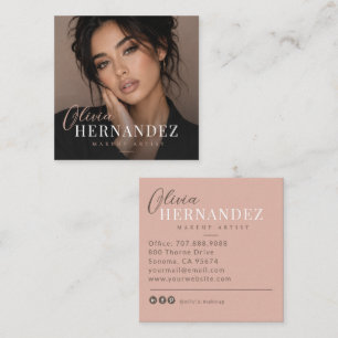 Moderner Dusty Blush Foto Makeup Artist Quadratische Visitenkarte