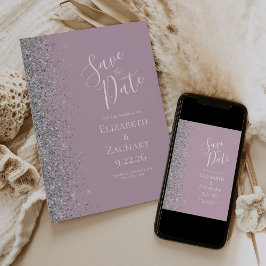 Moderner Dusty Lilac Silver Glitzer Save the Date Ankündigung
