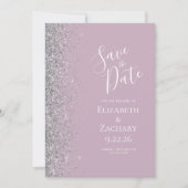 Moderner Dusty Lilac Silver Glitzer Save the Date Ankündigung (Vorderseite)