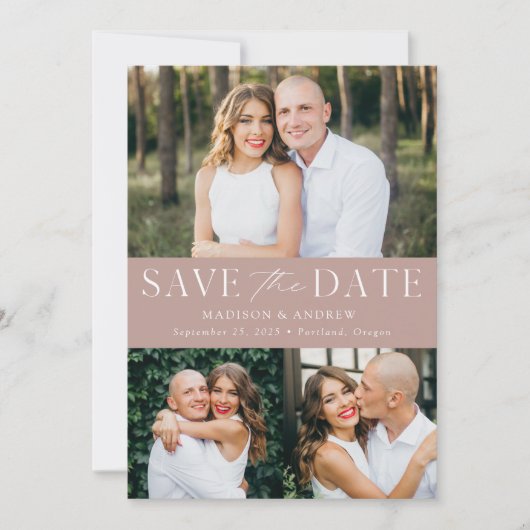 Moderner Dusty Rose 3 Foto QR Code Save The Date (Vorderseite)
